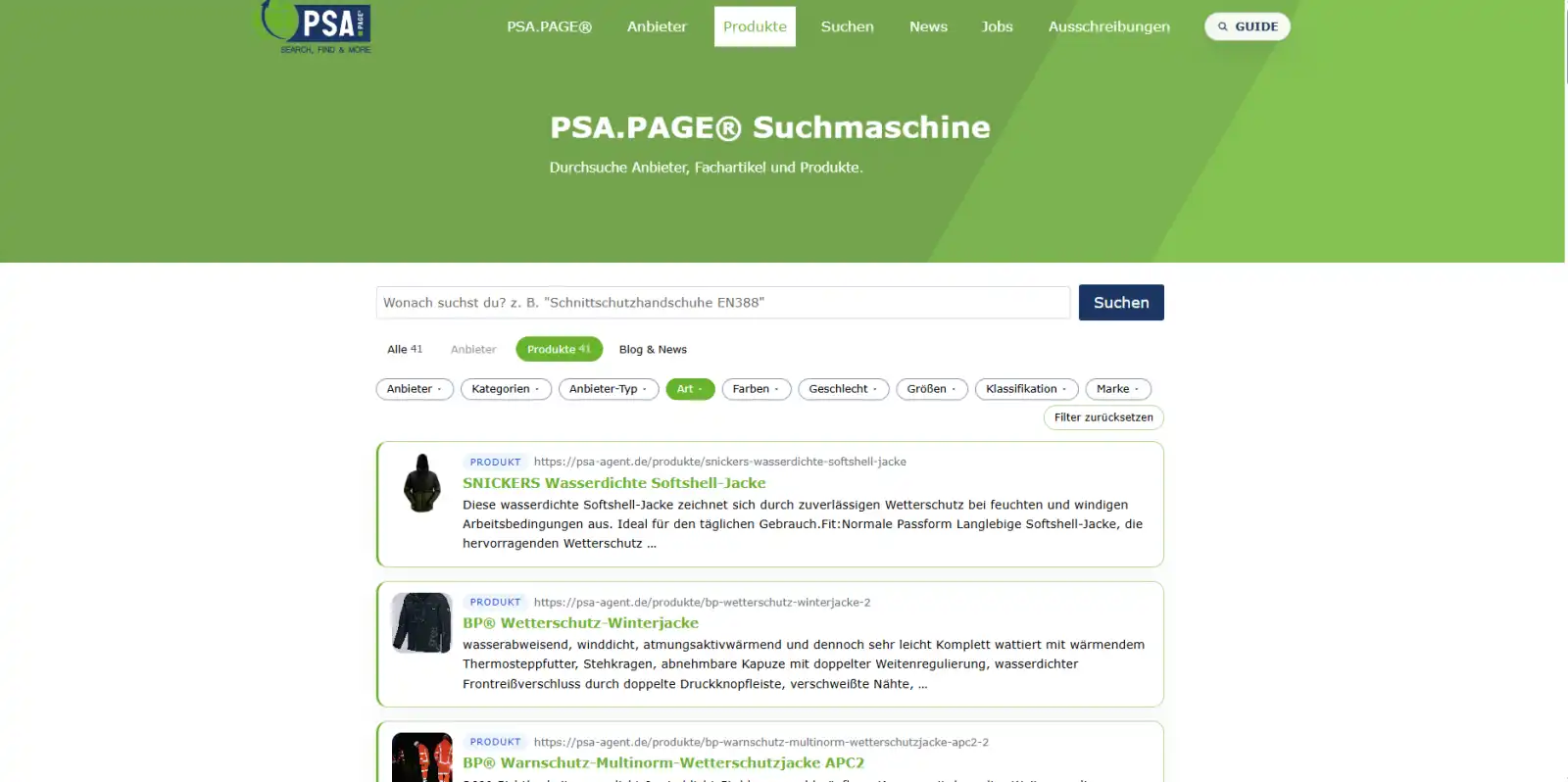 PSA.PAGE® Suchansicht